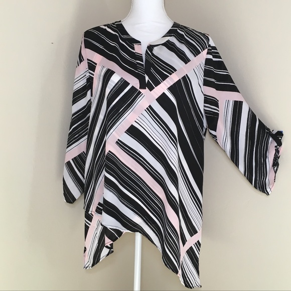 Chico's Tops - Chico's 3/4 Sleeve Striped Asymmetrical Tunic L